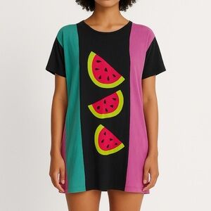 Debra Murray Art To Wear x Vintage 80s Silk Watermelon Print Mini Dress / Tunic